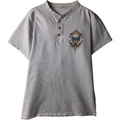 古着 00年代 ハーレーダビッドソン Harley-Davidson ファイヤーパターン ドクロ柄 スカル柄 ヘンリ－ネック モーターサイクル/eaa613487