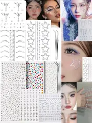 顔 シール 4枚 クリスタル 3D ラインストーンステッカー ストーンシール 顔に貼るシール フェイスストーン ムーンストーンステッカー 星 月 ハート型 涙メイク 光る ダイヤモンド デコパーツ キラキラ 自己吸着式で接着