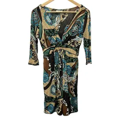 EGERIE(エジェリ) ワンピース サイズ36 S レディース - ベージュ×黒×マルチ 七分袖/ひざ丈/花柄