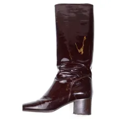 CHANEL (シャネル) ココマーク パテント ロングブーツ ブラウン レディース