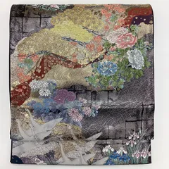 中古品　着物帯　六通袋帯　芯入り　金銀糸入　正絹　R488