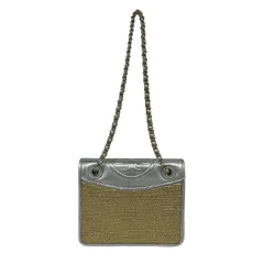 TORY BURCH(トリーバーチ) ショルダーバッグ - ゴールド×シルバー 編み込み/チェーンショルダー リネン、レザー