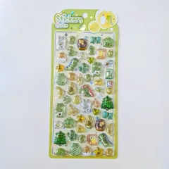 ステッカー ぷくぷくシール ねこと怪獣 グリーン ひよこ サボテン カエル 月 ハート クローバー 緑色 イエロー 黄色 ボンボンシール ドロップシール 3D立体シール 3Dシール ぷくぷくシール シール交換 キラキラ かわいい 人気 St-13 ビーズクラブ