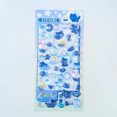 ステッカー ぷくぷくシール 青いねこ ブルー 夜空 月 星 絵具 青色 クリア 透明 ボンボンシール ドロップシール 3D立体シール 3Dシール ぷくぷくシール シール交換 キラキラ かわいい 人気 St-16 ビーズクラブ