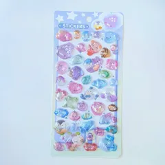 ステッカー ぷくぷくシール ジンベイザメとペンギン パープル 水色 クラゲ ラッコ アザラシ サメ タコ 熱帯魚 ボンボンシール ドロップシール 3D立体シール 3Dシール ぷくぷくシール シール交換 キラキラ かわいい 人気 St-18 ビーズクラブ
