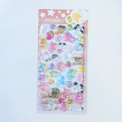 ステッカー ぷくぷくシール イヌとネコ モモンガ パンダ うさぎ ハムスター ハート いちご ピンク ブラウン ボンボンシール ドロップシール 3D立体シール 3Dシール ぷくぷくシール シール交換 キラキラ かわいい 人気 St-19 ビーズクラブ
