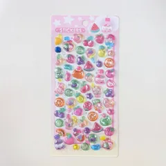 ステッカー ぷくぷくシール フルーツとスイーツ スイカ イチゴ サクランボ パイナップル ケーキ アイスクリーム ピンク ボンボンシール ドロップシール 3D立体シール 3Dシール ぷくぷくシール シール交換 キラキラ かわいい 人気 St-24 ビーズクラブ