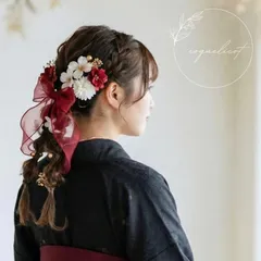 【coquelicot】ハナミズキ ホワイト×バーガンディ  髪飾り／成人式 卒業式 リボン ツインテール コクリコ