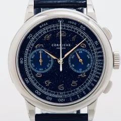 【美品・希少】 腕時計 メンズ コーニッシュ CORNICHE ヘリテージ クロノグラフ シエルノクターン CRN034N 世界限定350本（日本限定150本） クォーツ 青 ネイビー アベンチュリン 革ベルトのサムネイル