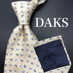 【美品】Daks ネクタイ 小紋柄 クリーム色 ブルー ネイビー カジュアル