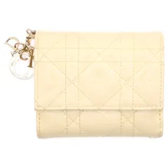 Christian Dior (クリスチャンディオール) レディディオール ロータスウォレット カナージュ パテントレザー コンパクト 三折り財布 イエロー/ゴールド レディース S0181OVRB