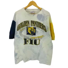 ユーズドフルギ USED古着 90S TRUE-FAN ハワイ製 PANTHERS クレイジーパターン ガーメントダイ Tシャツ メンズ import：XL 