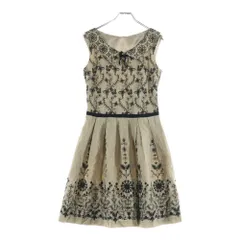 オンワード樫山 (オンワードカシヤマ) 刺繍 フラワー総柄 キュプラコットン ノースリーブ ミディアムワンピース ドレス ベージュ レディース