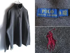 POLO RALPH LAUREN ラルフローレン ポロポニーロゴ刺繍 ハーフジップ ハイネック プルオーバー リブニット スウェット XL チャコール