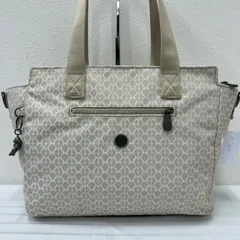 164　KIPLING　キプリング　トートバッグ　 Kロゴ　総柄　ベージュ系　ナイロン　 レディース