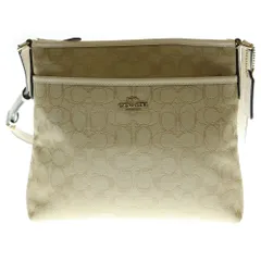 COACH (コーチ) ショルダーバッグ サコッシュ ホワイト×ベージュ レザー×キャンバス ゴールド金具