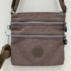 193　KIPLING　キプリング　ショルダーバッグ　 ミニショルダー　3ZIP　ブラウン系　茶　 ナイロン　軽量　無地　ロゴ　モンキーチャーム　 レディース