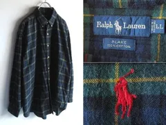 希少 00sビンテージ Ralph Lauren ラルフローレン BLAKE ポロポニーロゴ刺繍 チェックシャツ ネルシャツ BDシャツ LL ネイビー グリーン