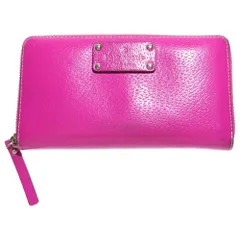 Kate Spade (ケイトスペード) ホワイトステッチ ラウンドファスナー長財布 ロングウォレット カードケース ピンクパープル ゴールド金具 レザー レディース