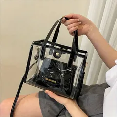 トートバッグ 透明 モダン クリア デザイン 2in1 シンプル スタイリッシュ ハンドバッグ 多機能 大容量 クロスボディ 女性 屋外 収納