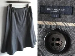 高級 BURBERRY LONDON バーバリー ロンドン ストレッチウールフラノ ぺプラム スカート 44 チャコール 大きいサイズ 日本製 三陽商会