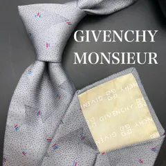 【美品】GIVENCHY MONSIEURネクタイ総柄 ドット グレー 青 赤