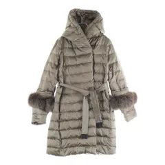 S MAX MARA (エス マックスマーラ) リバーシブル デタッチャブル ファー袖 フーデッド ダウン ロング ジャケット コート カーキ レディース 94860396