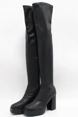 【未使用保管品】GRL グレイル 厚底スクエアトゥ ストレッチ ニーハイブーツ サイズ24cm ブラック系 PUレザー 2-N119/1/080