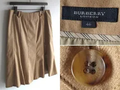 高級 BURBERRY LONDON バーバリー ロンドン ストレッチウールフラノ ぺプラム スカート 46 ベージュ 大きいサイズ 日本製 三陽商会