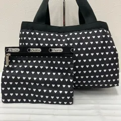 209　LeSportsac　レスポートサック　 トートバッグ　モリー　ハート　総柄　 ブラック×ホワイト系　白黒　モノクロ　 ナイロン　軽量　ポーチ付き　レディース