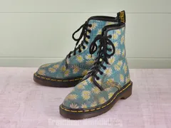 E435 イギリス製 Dr.Martens レディースブーツ 花柄 水色 4 23cm