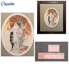 ルイ・イカール「小鳥売りの女」銅版画手彩色 直筆サイン入 1929年 古径額 ルイ・イカール「小鳥売りの女」銅版画手彩色 直筆サイン入 1929年