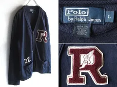 Polo by Ralph Lauren ラルフローレン ウイングフット/ロゴワッペン コットンナイロン ニットジャージー レタードカーディガン L 国内正規
