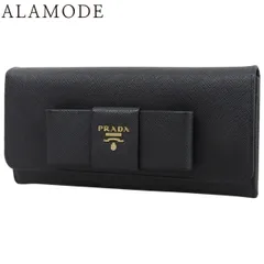 PRADA(プラダ) リボン 二つ折り長財布 ロングウォレット 2つ折り 小物 サフィアーノレザー NERO ネロ ブラック黒 ゴールド金具 1M1132 レディース 40802179008【中古】【アラモード】