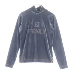 FENDI (フェンディ) FFロゴ刺繍 ベロア ベルベット モックネック ロングスリーブ 長袖Tシャツ カットソー グレー レディースのサムネイル