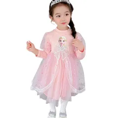 【在庫処分】プリンセスワンピース ブルー ピンク 可愛い 仮装 リボン アナ雪 お姫様 100 チュール 服 冬 110 秋 春 長袖 キッズ 120 女の子 子供 エルサ 130 プリンセス ドレス ワンピース