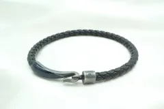 ボッテガ ヴェネタ イントレチャート ブレスレット バングル バタフライ刻印 メンズアクセ SV925 レザー 黒 ブラック BOTTEGA VENETA 5528k