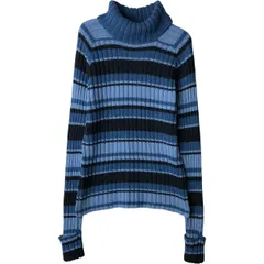 古着 HILLARD&HANSON マルチボーダー リブ編み タートルネック コットン×アクリルニットセーター レディースS相当/eaa616861