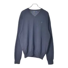Polo by Ralph Lauren ポロ ラルフローレン ワンポイントロゴ Vネック ウールニットセーター ネイビー(メンズ XL)中古 古着 V9639