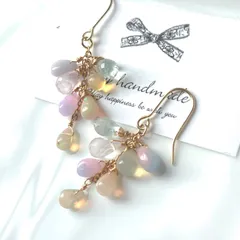 オパール×ローズクォーツ×アクアマリンピアス