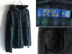 POLO RALPH LAUREN ラルフローレン レザーロゴワッペン ブラックウォッチ チェック ネルシャツ/スウェット ドッキング フード パーカー M