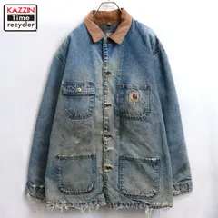 00s USA製 Carhartt ミシガンチョアコート 裏地ブランケット デニム カバーオール メンズ 表記Lサイズ