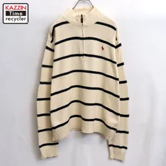90s vintage RALPH LAUREN ボーダー柄 ハーフジップ コットン ニットセーター メンズ 表記Lサイズ