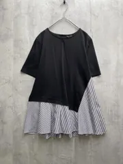 新品 INDIVI インディヴィ 127-19012 【洗える／ストライプ柄】レイヤード風 Tシャツ size38/ブラック ■◆◎レディース