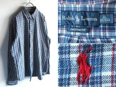 Ralph Lauren ラルフローレン CUSTOM FIT ポロポニーロゴ刺繍 チェックシャツ ネルシャツ BDシャツ XL ブルー レッド ホワイト 国内正規品