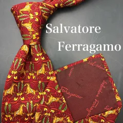 【美品】Salvatore Ferragamo ネクタイ 総柄 馬 ボルドー 赤