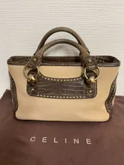 中古美品正規品　CELINE セリーヌ ブギーバッグ ハンドバッグ 型押しレザーxレザー ベージュ ブラウン