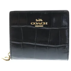 COACH (コーチ) ロゴ刻印 クロコ型押し コンパクトレザーウォレット 財布 ブラック