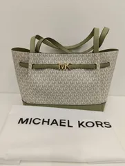 【中古品】MICHAEL KORS マイケル・コースベルテッド シグネチャーショルダーバッグ緑 白　現状品