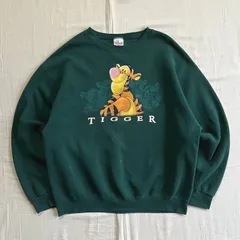 90s　vintage　MADE IN USA　アメリカ製　The Disney Store　ディズニー　ティガー　残像　キャラクター　ビッグプリント　スウェット　トレーナー　グリーン　XL　Y2K　C-BOY　TIGGER print sweat shirt